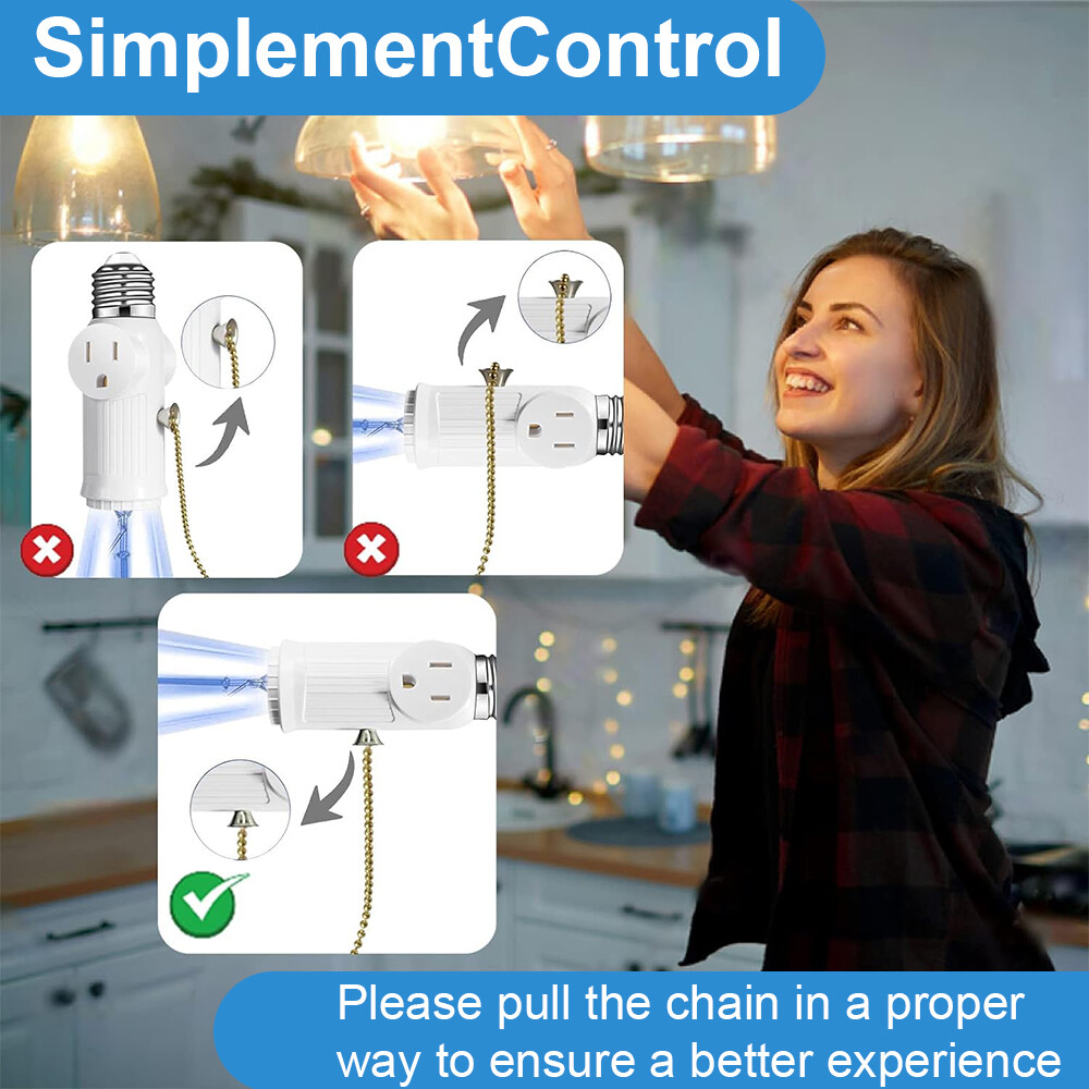 E26/E27 Light Socket to Plug Adapter 2/3 Prong Light Bulb Outlet Plug Converter