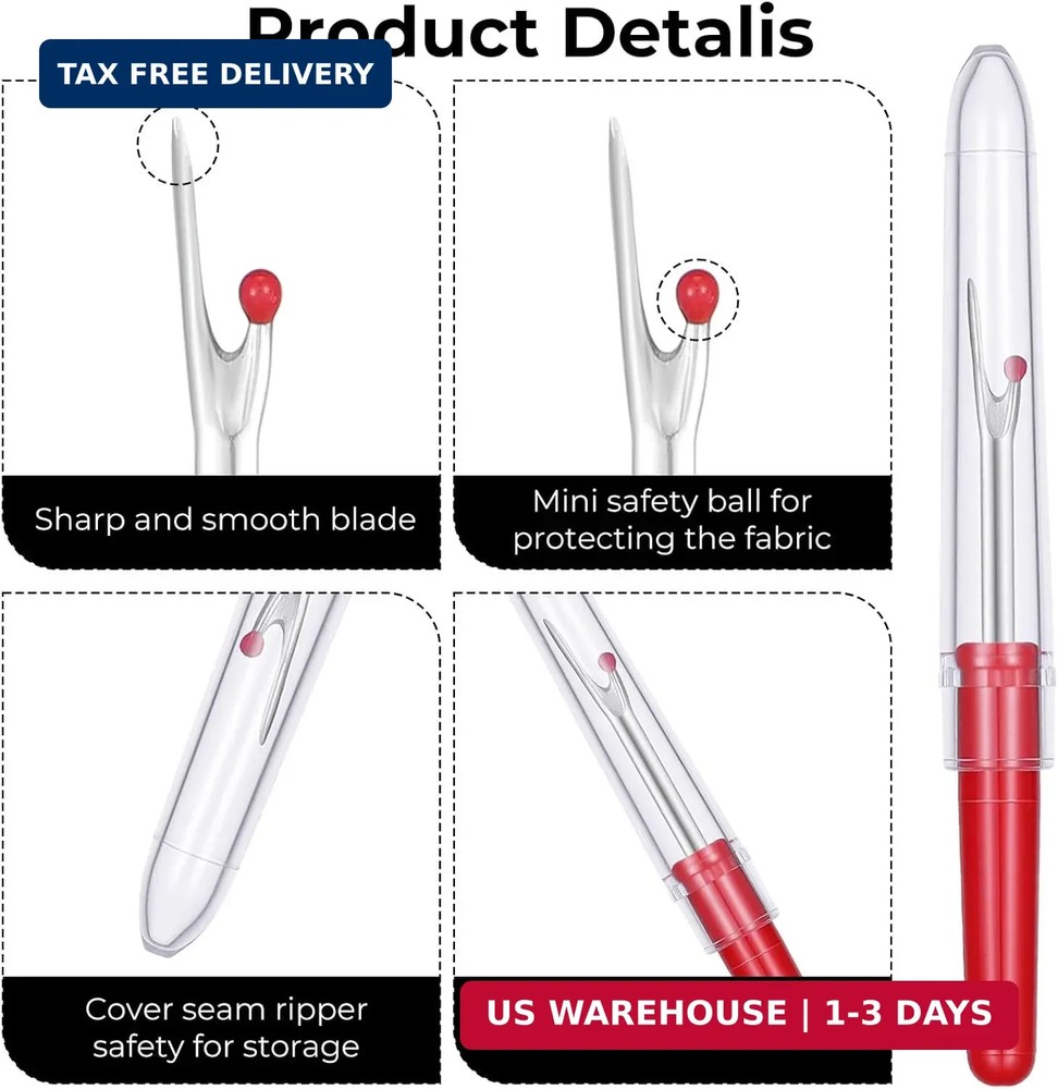 Seam Ripper Tools Set, 4Pcs Needle and Thread Seam Ripper Convenient Professiona