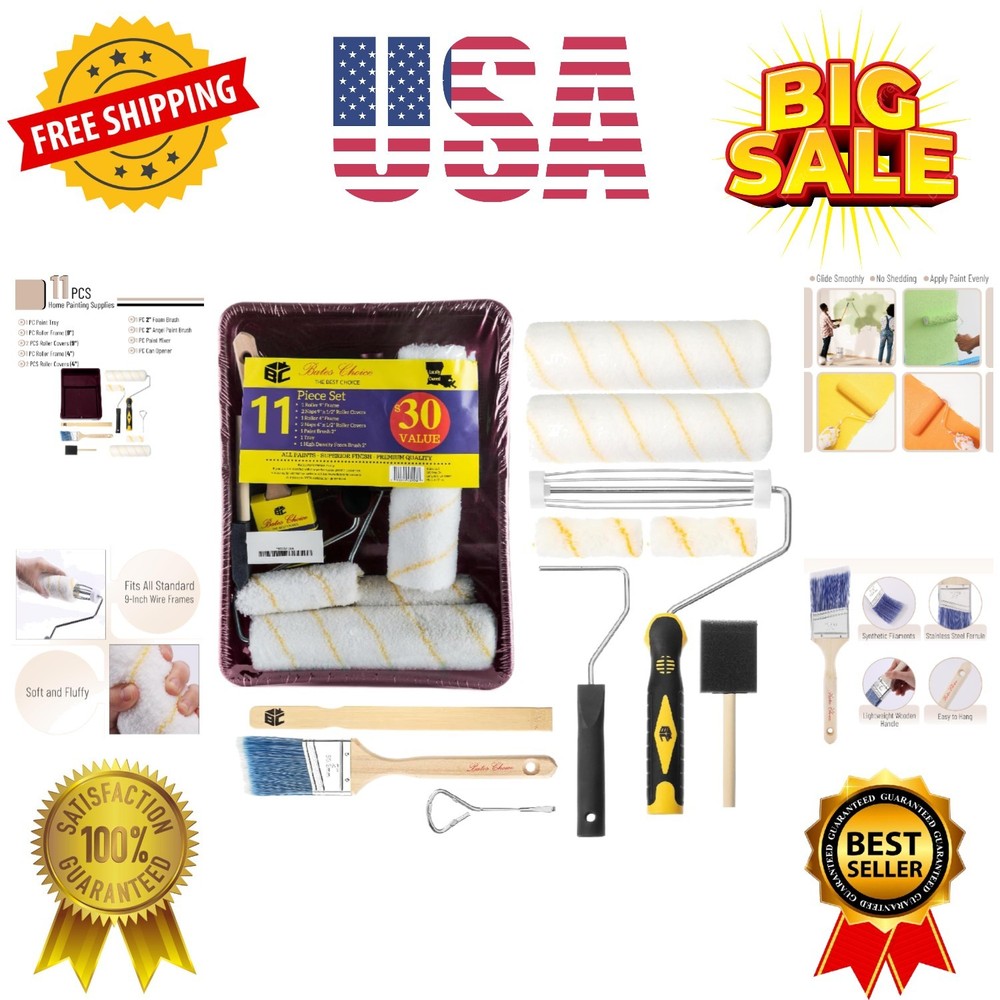 Paint Tray Set, 11 pcs, Paint Roller Kit, 9" & 4" Rollers, Small Paint Roller...
