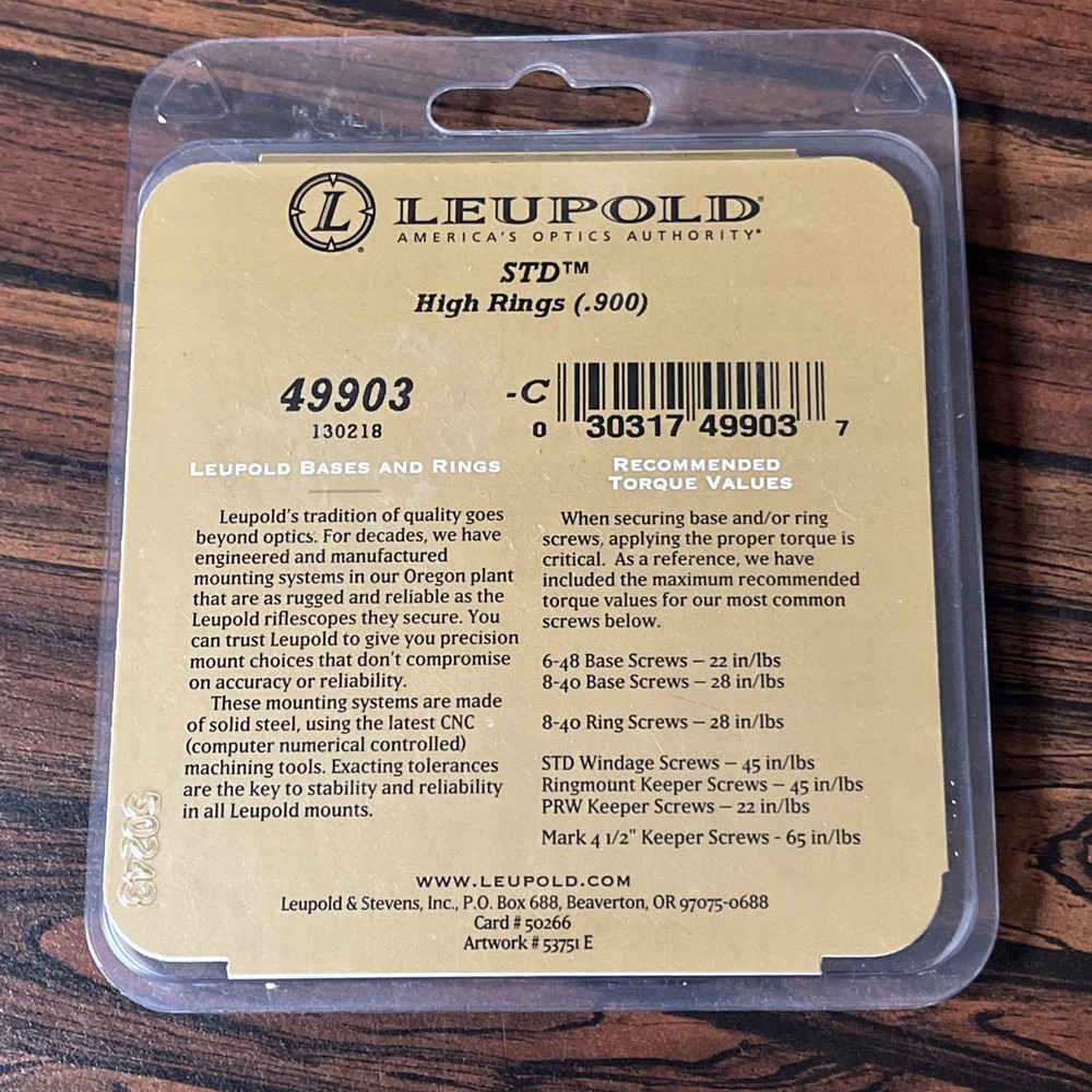 Leupold STD High scope rings 49903
