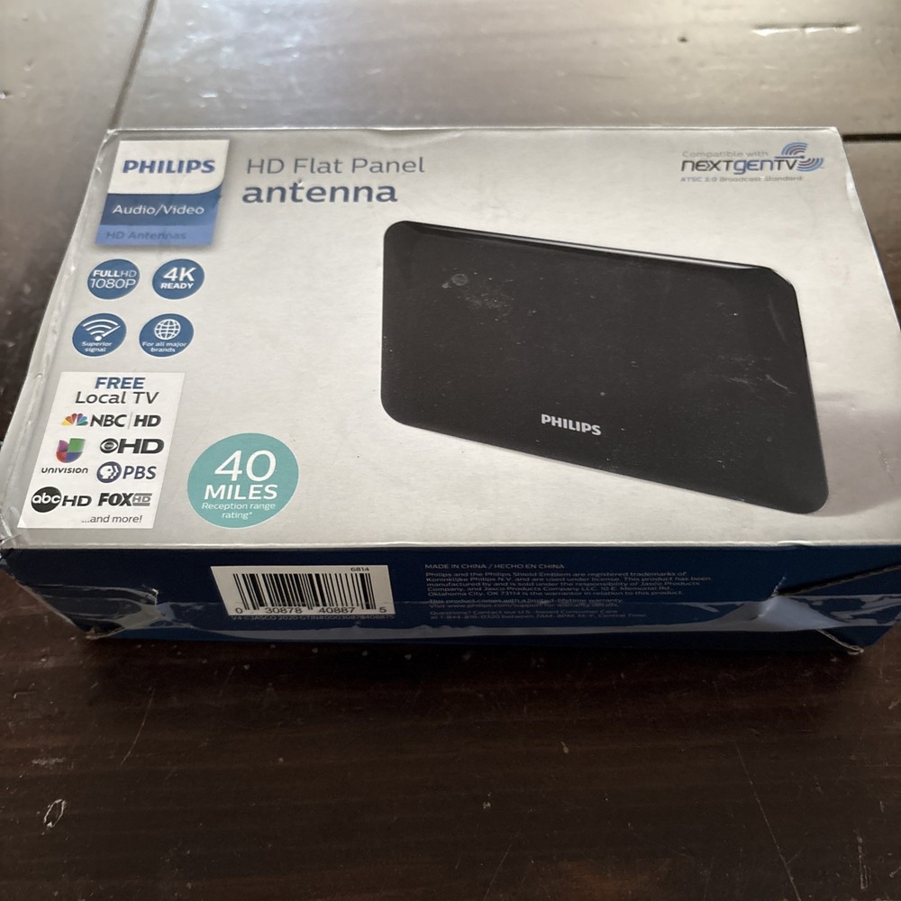Philips HD Flat Panel Antenna - 40 Mile Rating - NextGenTV Compatible - Open
