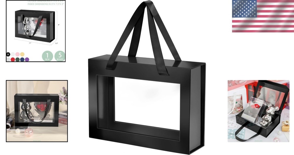 Chic Black Gift Box with Window & Handle - Exquisite Presentation for Presents