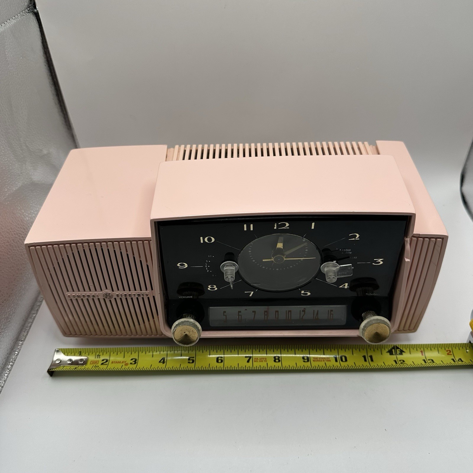 Vintage 1950s GE Pastel Pink Clock Radio Tube Alarm Clock Works MCM Mid-century