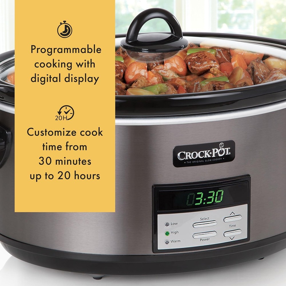 Crock-Pot Large 8-Quart Programmable Slow Cooker with Auto Warm Setting Black