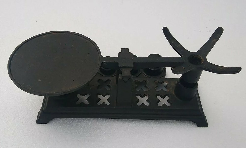 Small Cast Iron Balance Scale Marked J. W. Missing Plate