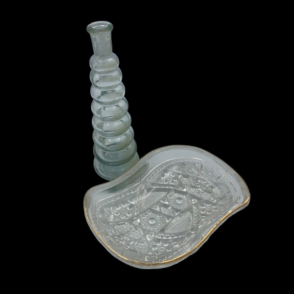 Clear Bud Base And Gold Trimmed Candy Dish