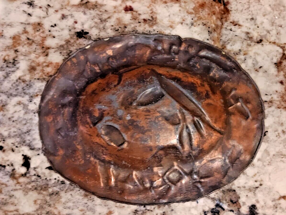 Victorian Silver Over Copper Small Oval Trurtle Design Trinket Dish
