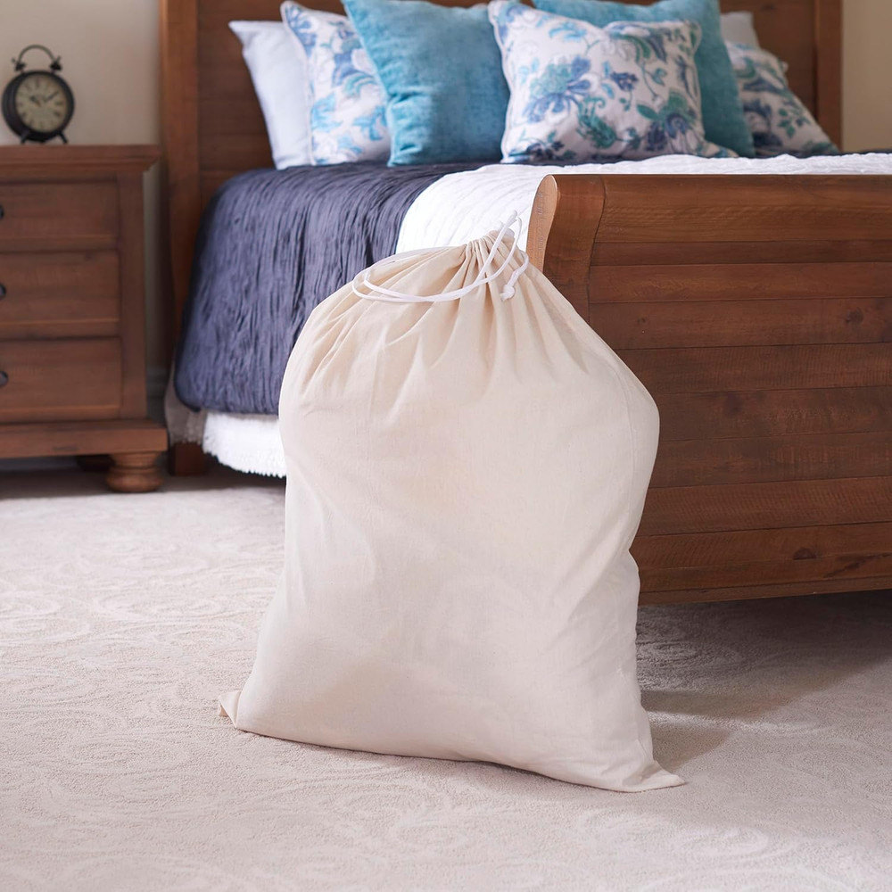 Household Essentials Cotton Laundry Bag, Large, 100% Cotton, Drawstring Top with