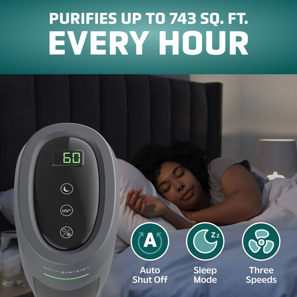 GermGuardian Intelligent 22in Tower Air Purifier HEPA Filter UV-C Intellisense