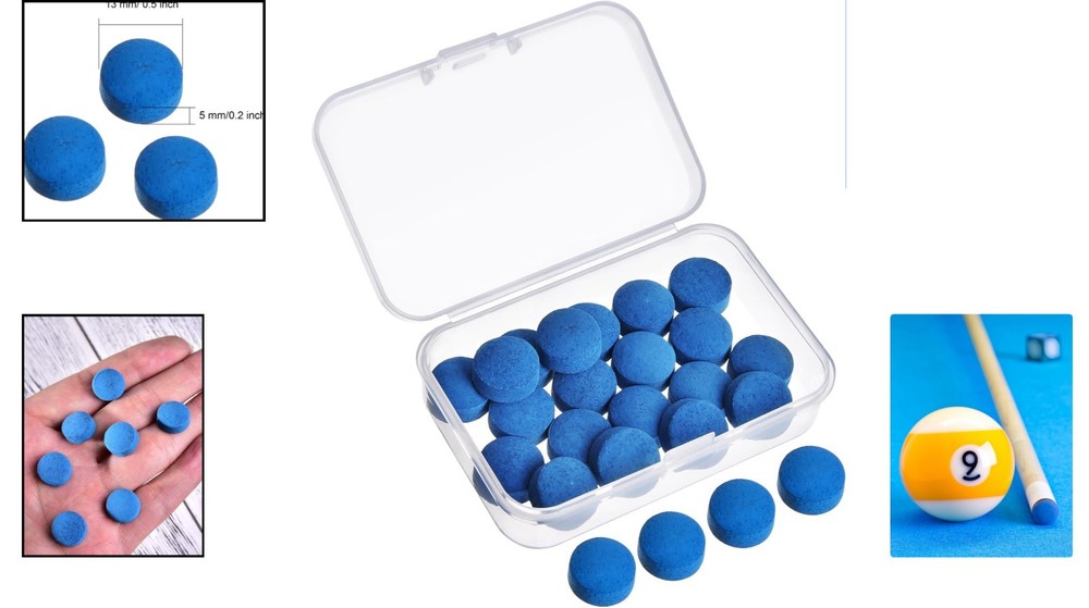 Billiard Cue Tips Replacement Kit - 20 Durable Leather Tips with Storage Case