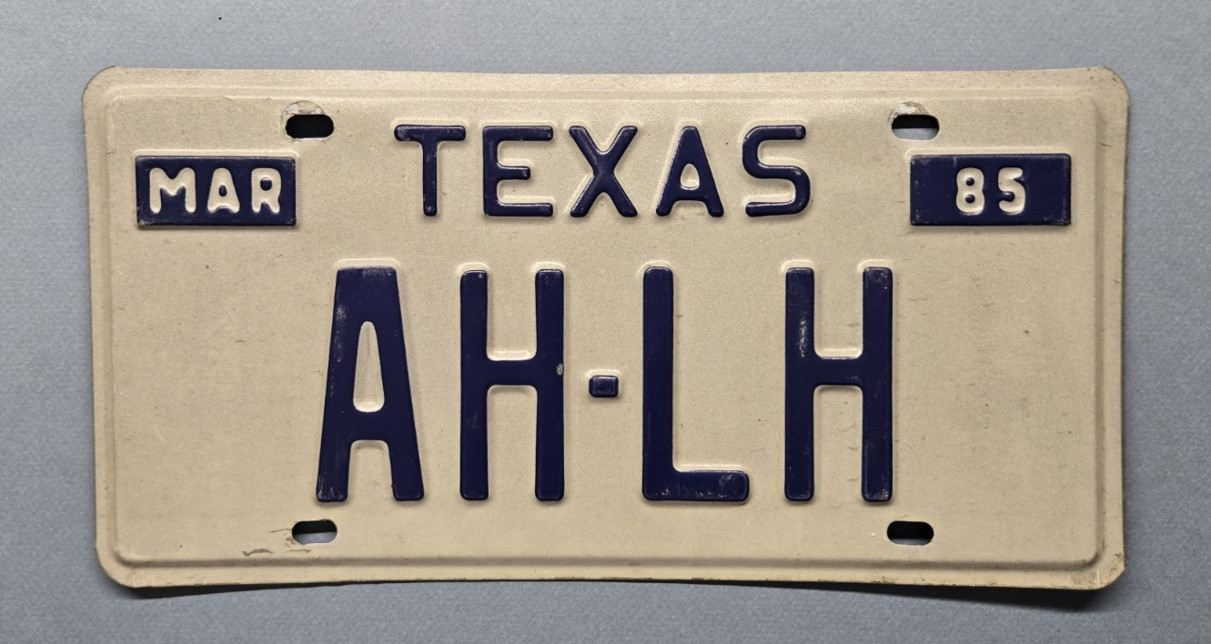 🐾 1985 TEXAS "AH-LH" LICENSE PLATE ($5.00 SPECIAL)
