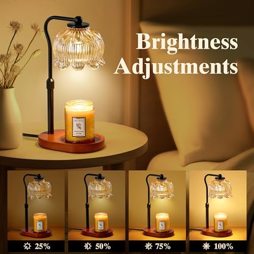 Candle Warmer Lamp with Timer & Stepless Dimming, Height Walnut Wood