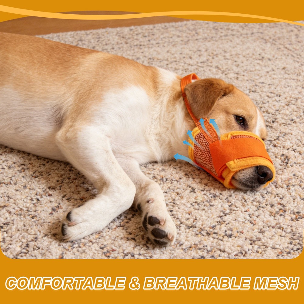 Dog Muzzle Soft Mesh Muzzle Mouth Guard Cover Yellow S