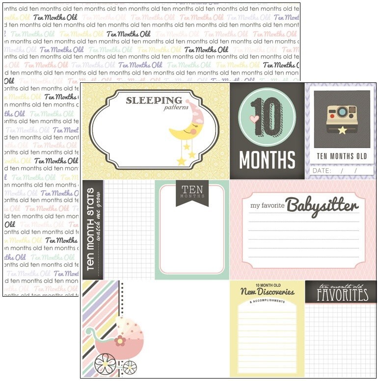 Baby's First Year, Girl, 13 sheets, scrapbook paper - Scrapbook Customs 36984