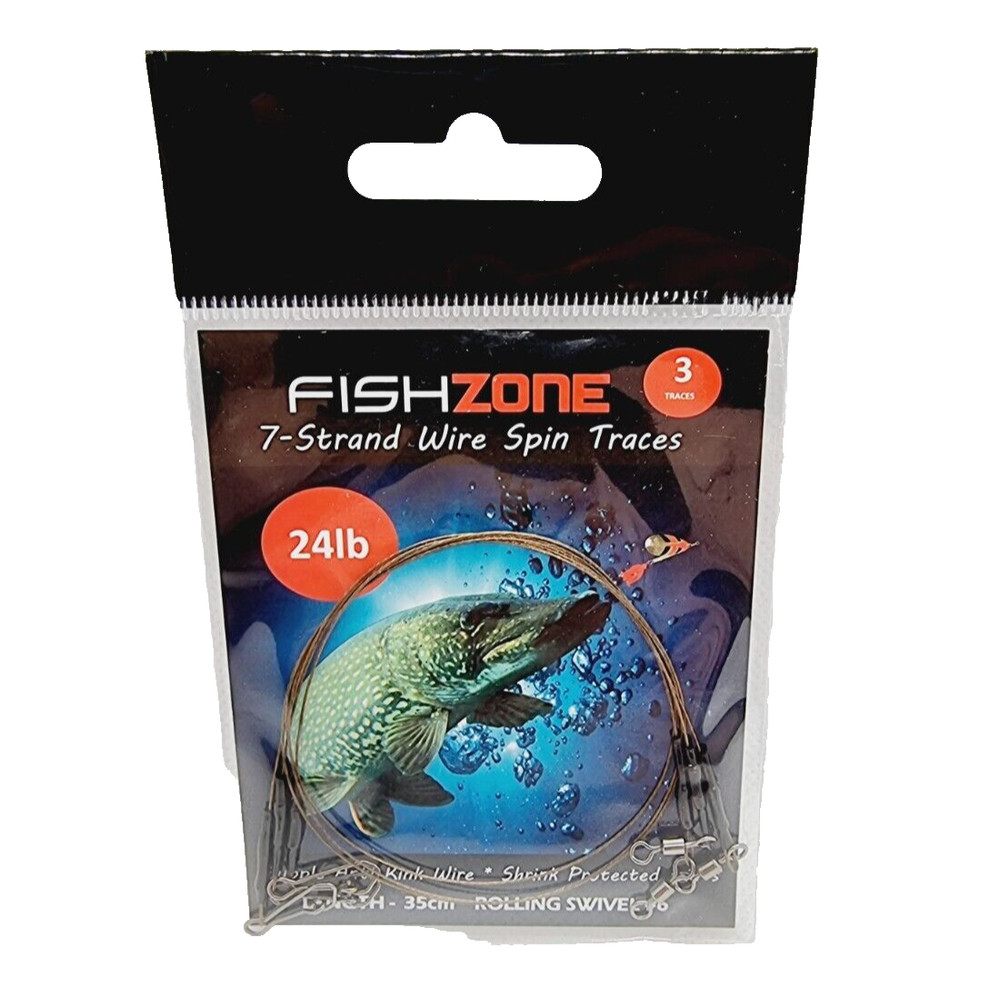 7 Strand Wire Pike Spin Traces 35cm - Fishzone - 3 Traces Per Pack