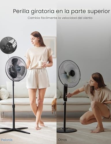 PELONIS Oscillating Pedestal Fan 16 Inch Adjustable Height Portable Black