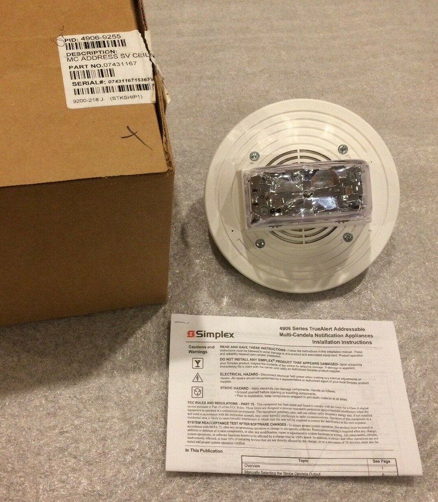 SIMPLEX 4906-9255 - S/V Addressable Multi-Candela Ceiling Mount Strobe - White