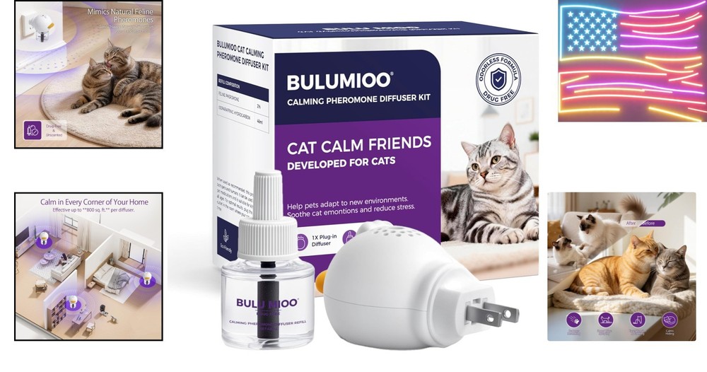 Cat Calming Pheromone Diffuser Kit 30-Day Starter – 1 Diffuser + 1 x 48ml Ref...