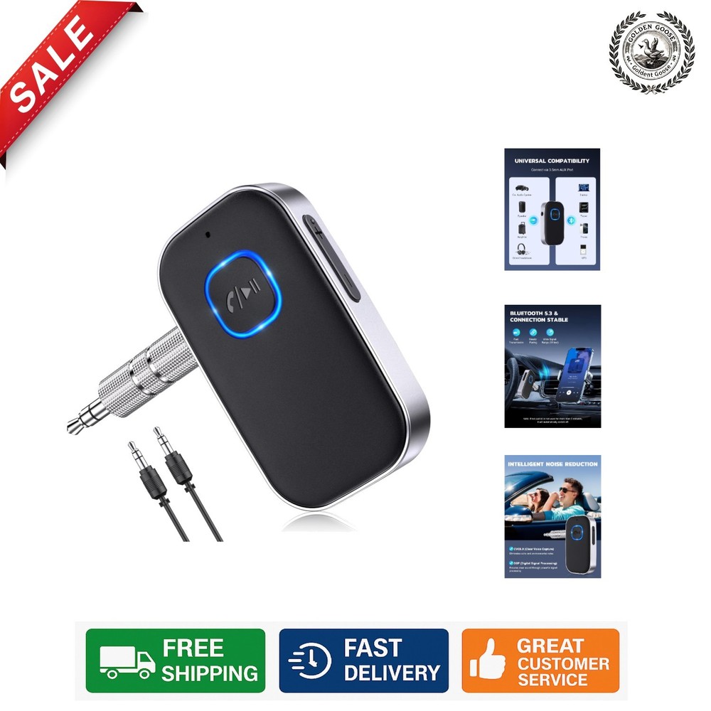 Hands-Free Bluetooth Receiver with 3.5mm AUX, 16H Battery for Car & Headphones
