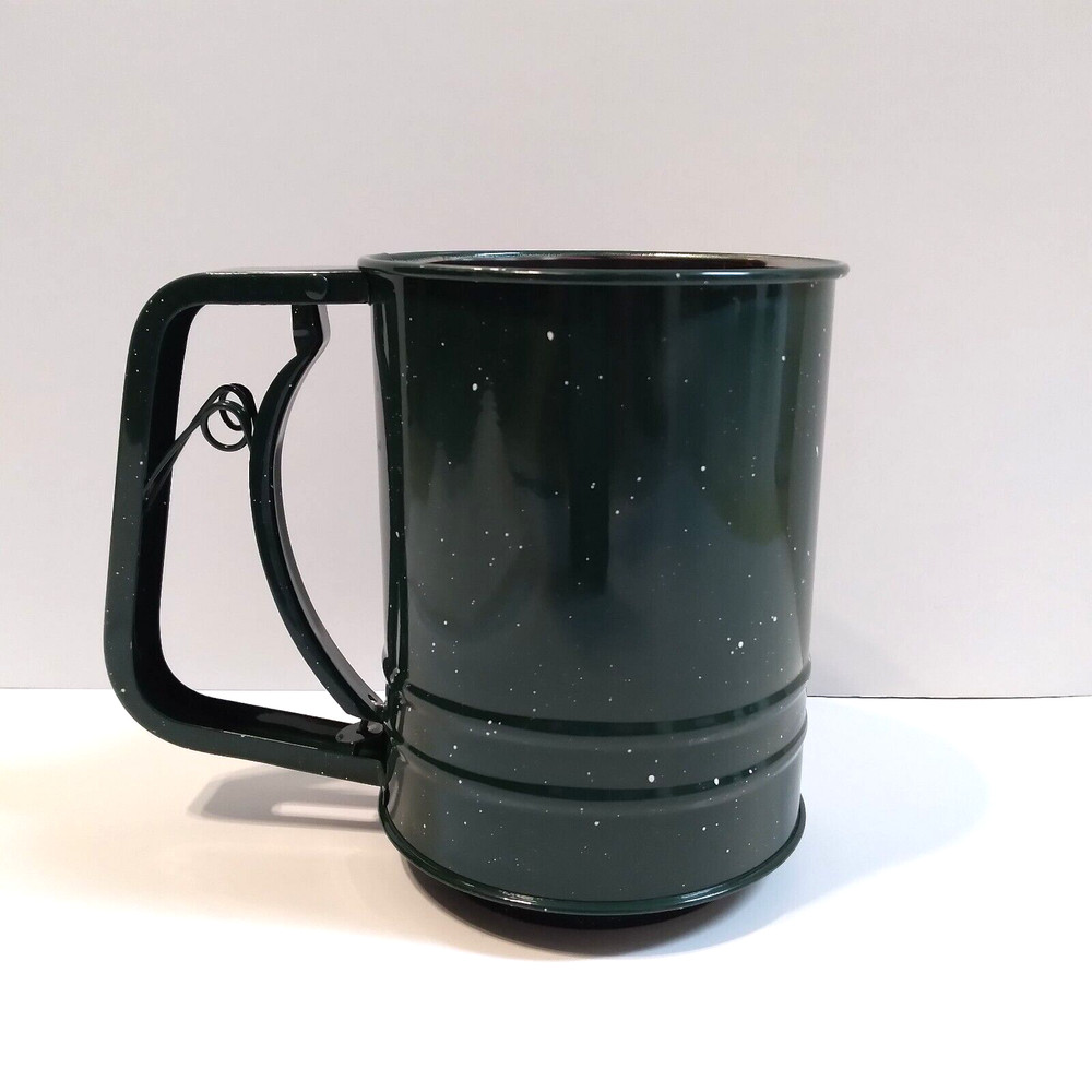 Rustic Deep Green Speckled Enamel Metal Flour Sifter 3 Cup