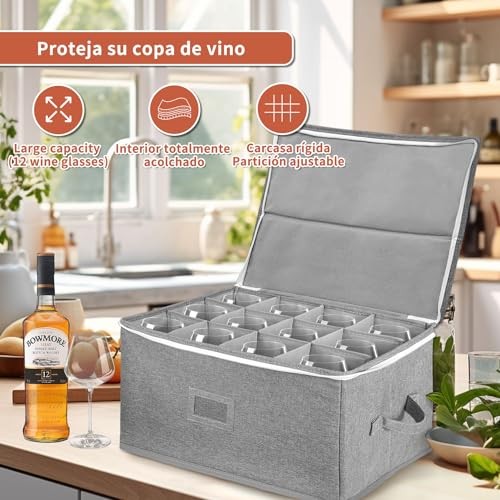Holds 12 - Stackable Hard Shell Organizer with Wine Glass Storage Box