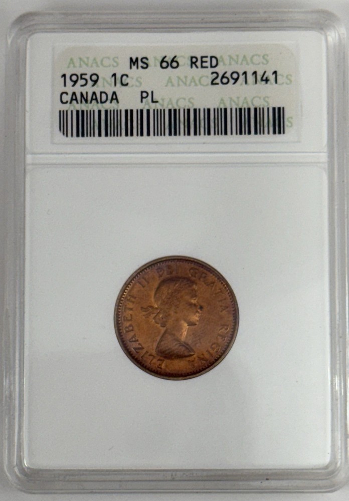 1959 Canada One Cent ANACS MS 66 RED PL