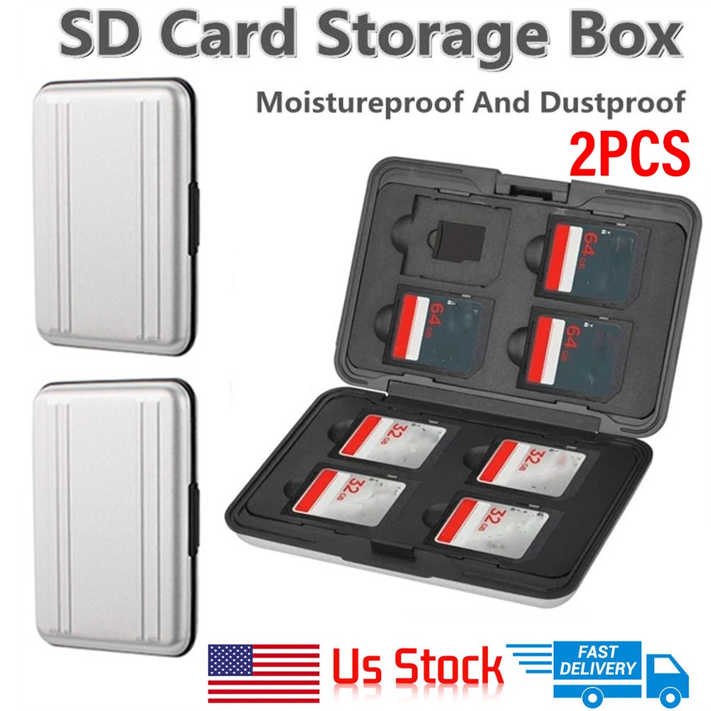 Silver SDXC Storage Aluminum Case Micro SD Cards Holder Case Memory Card Box 2PC