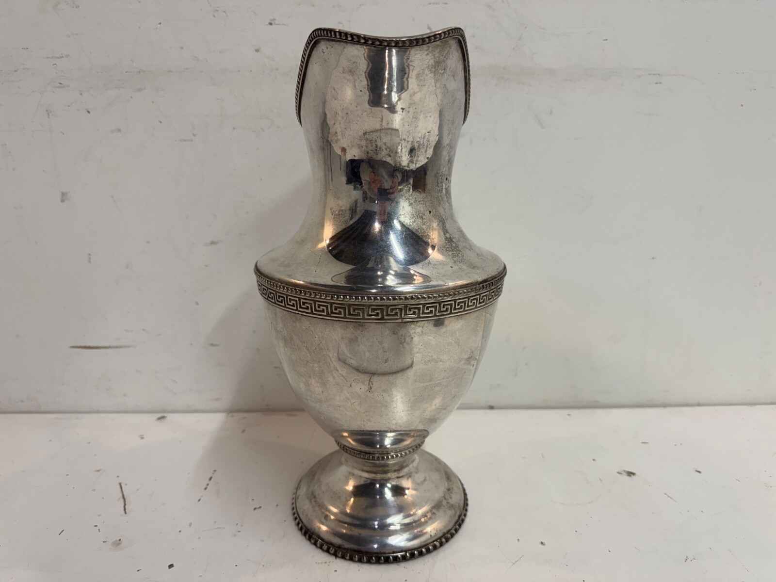 Vintage Rogers Smith Silver Plate Pitcher Pattern 1790 w/ Greek Key Decorations