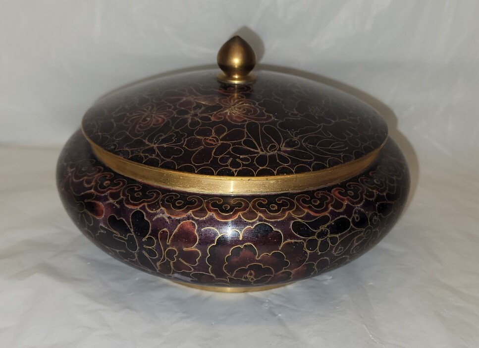 Chinese Cloisonne Lidded Candy Dish / Trinket Dish