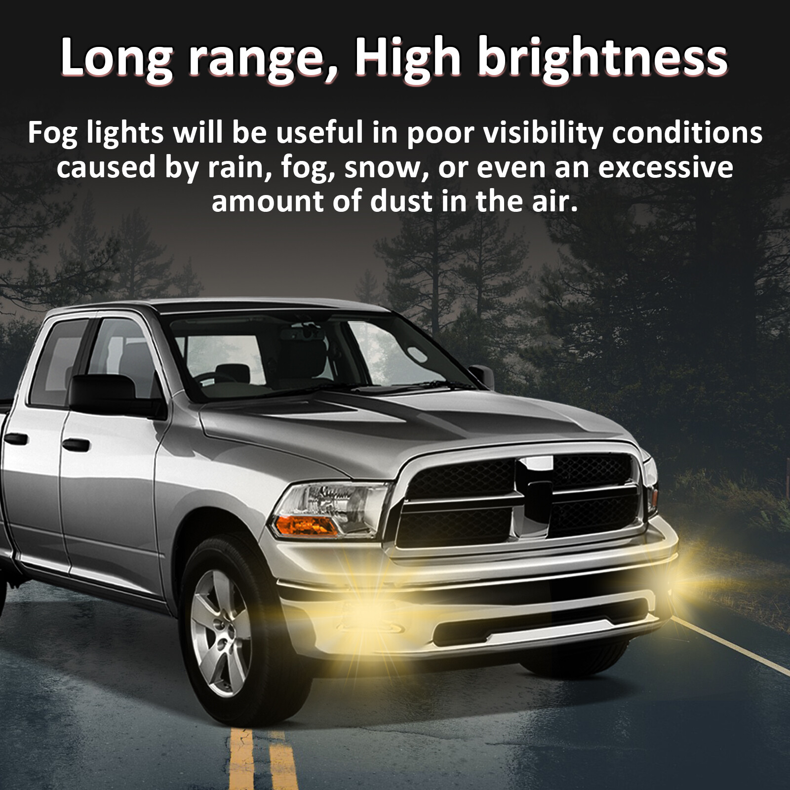Front Fog Lights with Brackets For 2009-2012 Ram 1500 / 2010-2018 Ram 2500 3500