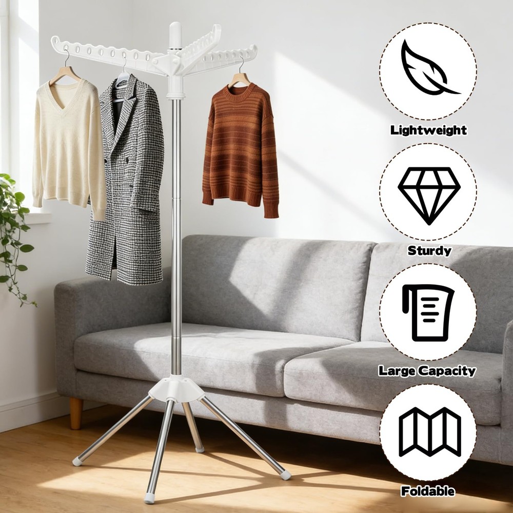 Rotatable and Foldable Clothes Drying Rack 59 Inch Laundry Drying Tree with 2...