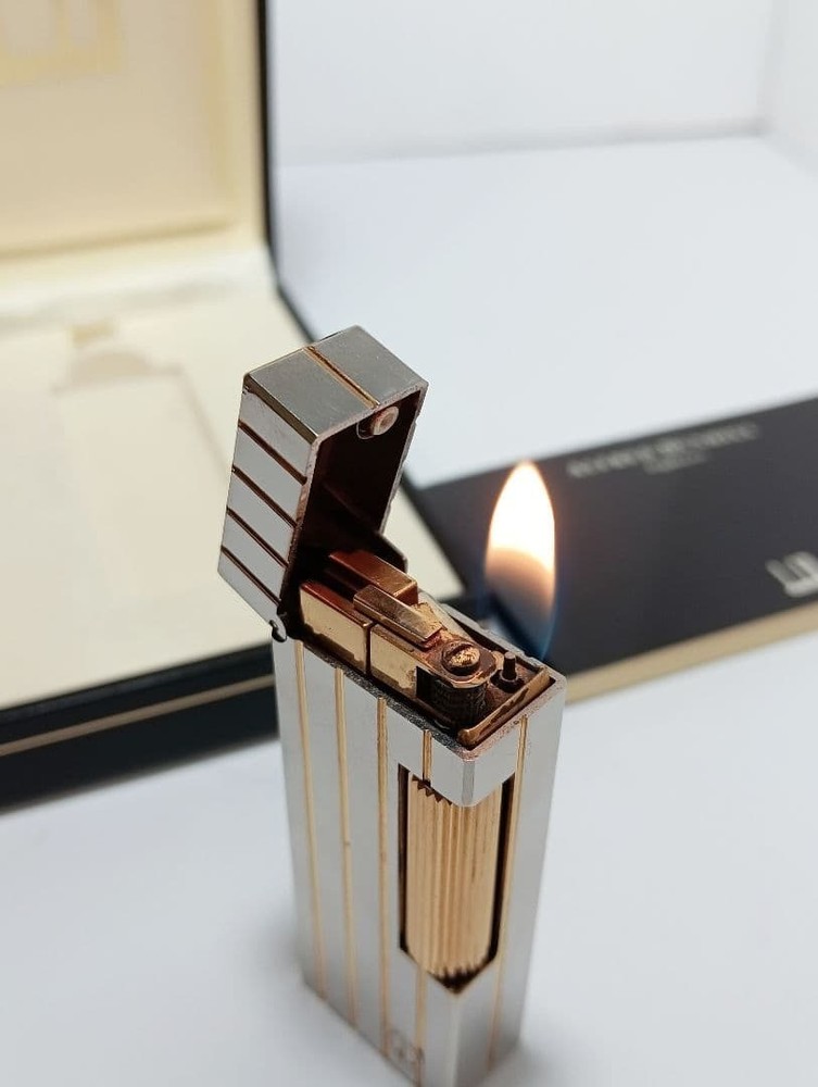 Working Dunhill Rollagas lighter silver gold with box