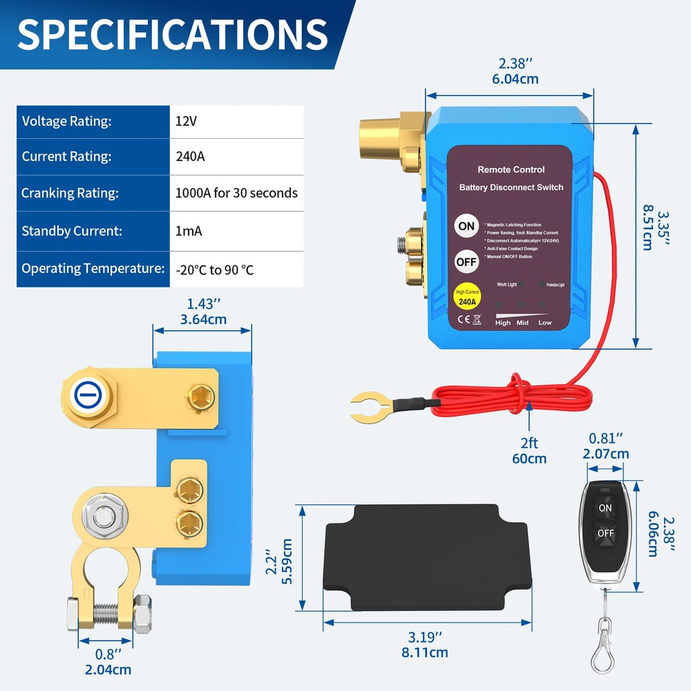 Kill Switch 12V 240A Remote Battery Disconnect Switch Automatic Power Shut Off S