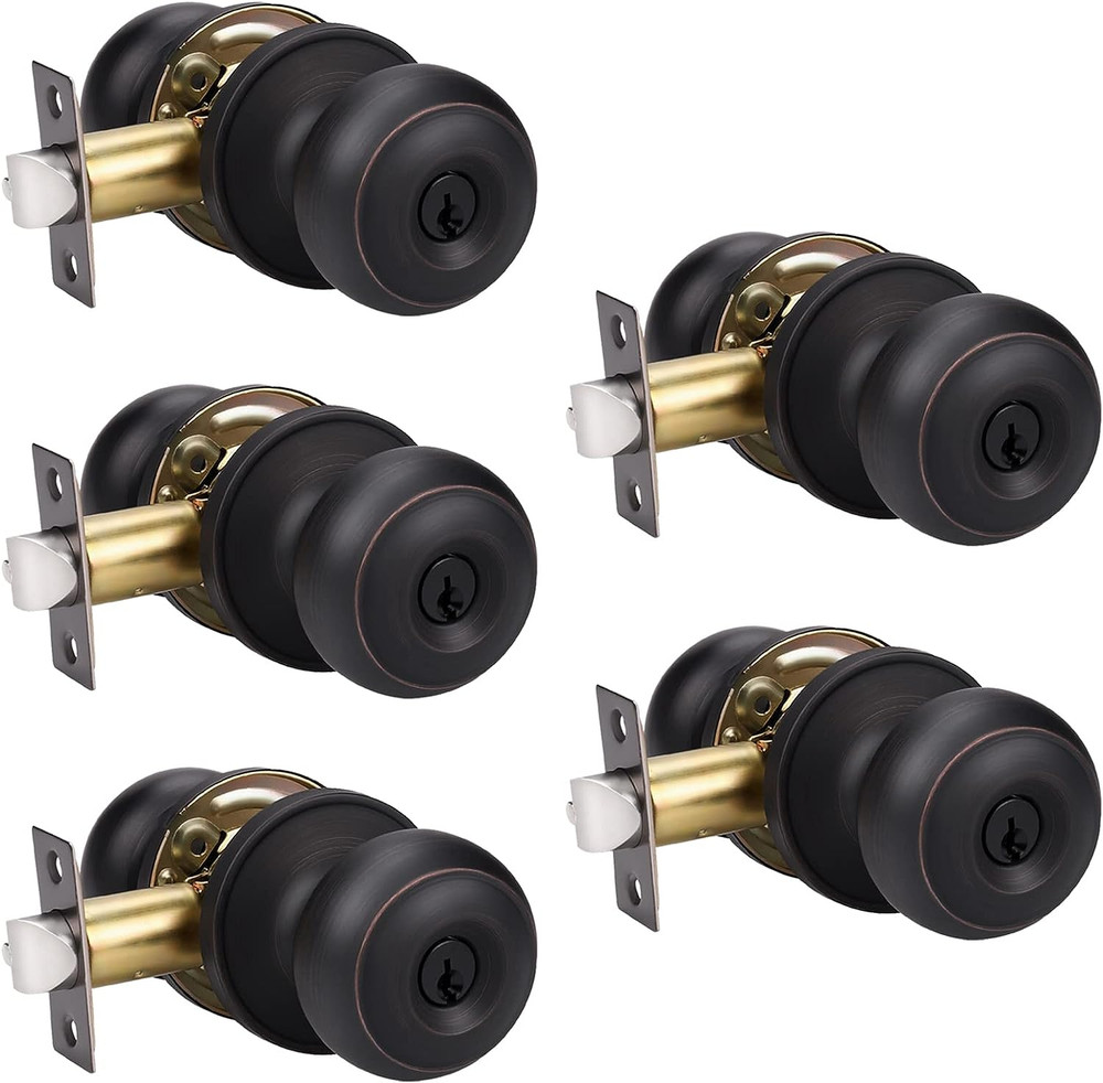 5 Pack Keyed Entry Door Knobs with Same Keys, Modern Door Knob Keyed Alike, Exte