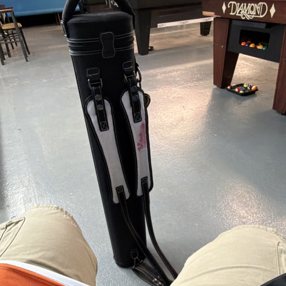 Black and White Billiard Cue Case with Multiple Pockets
