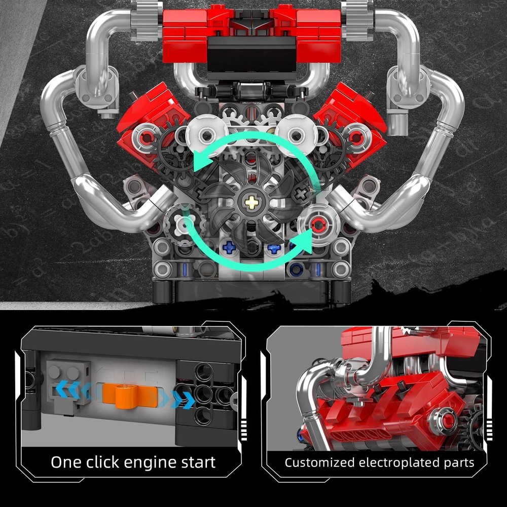 V8 Engine Motor Mechanical Engineering Model Building Block Gift Collection ABS