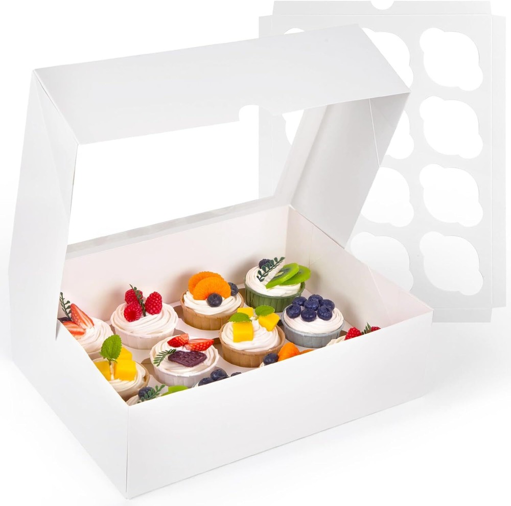 VGOODALL 2PCS White Cupcake Container, 12 Count with Window Boxes White-3