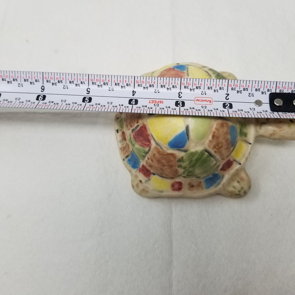 Turtle Figurine Patchwork Pastel Ceramic Tortoise Hand Painted 1970s Vtg
