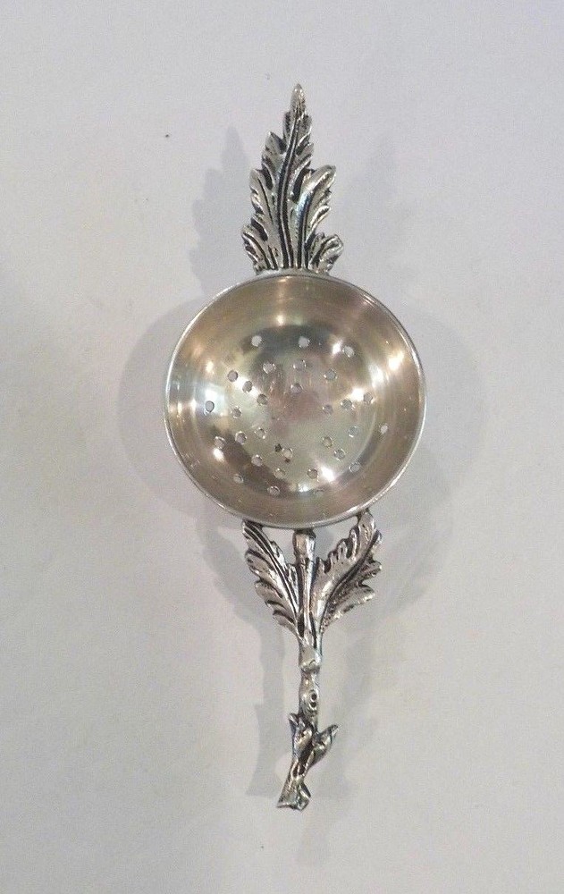 European .800 Silver Tea Strainer, Branch & Leaf (#2)