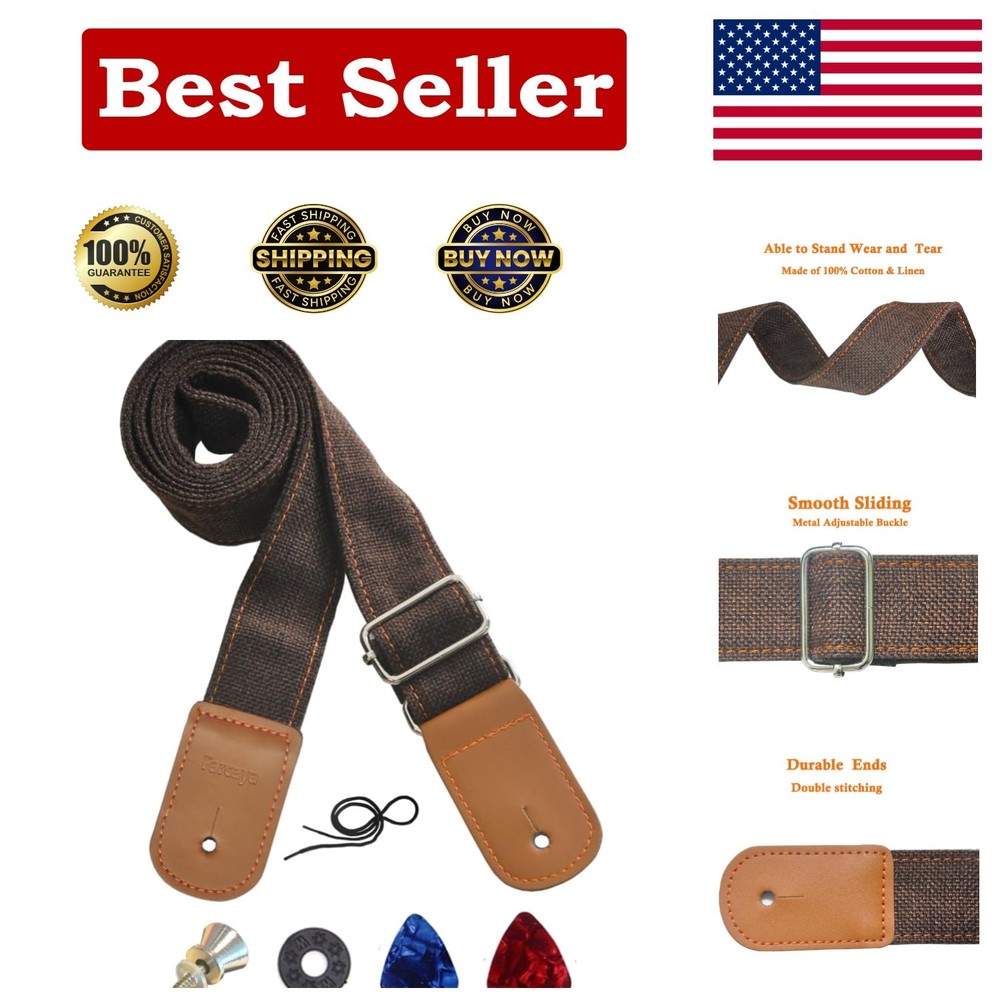 Ukulele Strap Cotton Linen Adjustable Uke Shoulder Strap with Picks Lock Butt...