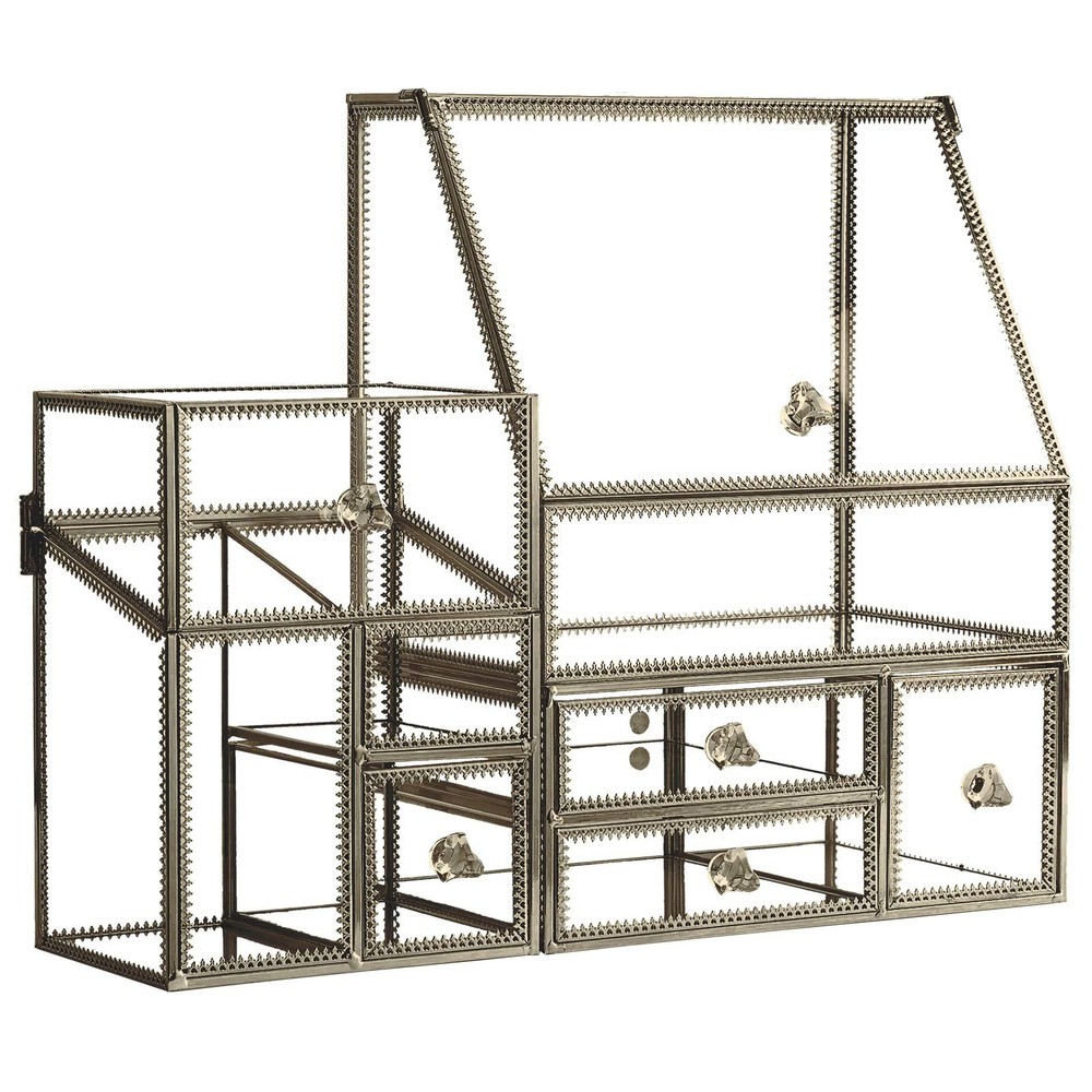 Hersoo Glass Antique Brass Stackable Drawer Set Makeup Organizer for Vanity A...