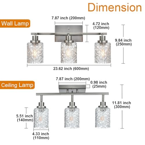 Brushed Nickel Semi Flush Mount Ceiling Light with Rotatable 3 Light