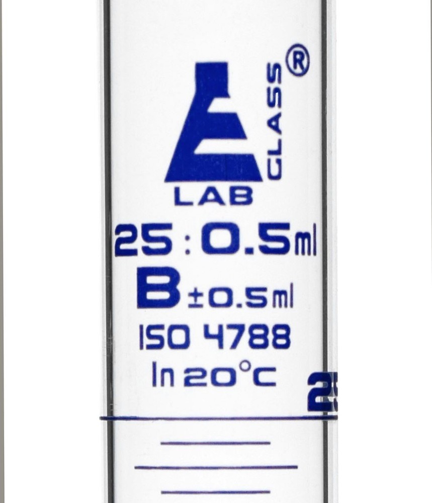 Eisco Labs 25ml Graduated Cylinder, Class B, Blue Graduations, Round Base