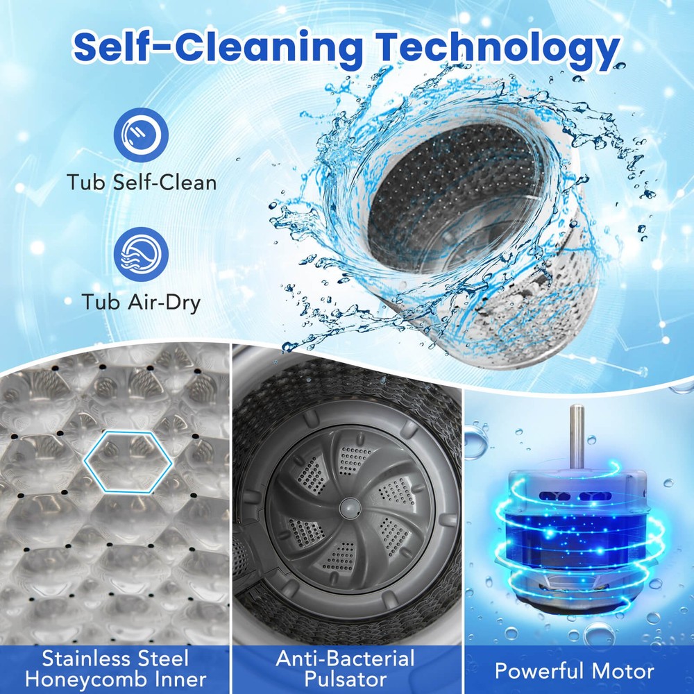 Portable Washing Machine 11 LBS Full Automatic Washer Machine w/ 8 Washing Modes