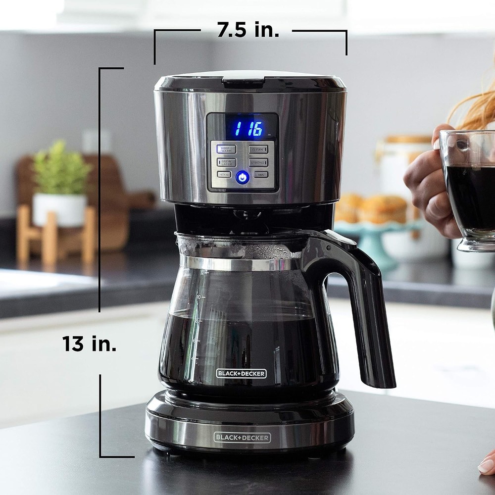 BLACK+DECKER 12-Cup Programmable Coffeemaker VORTEX Technology Black Stainless