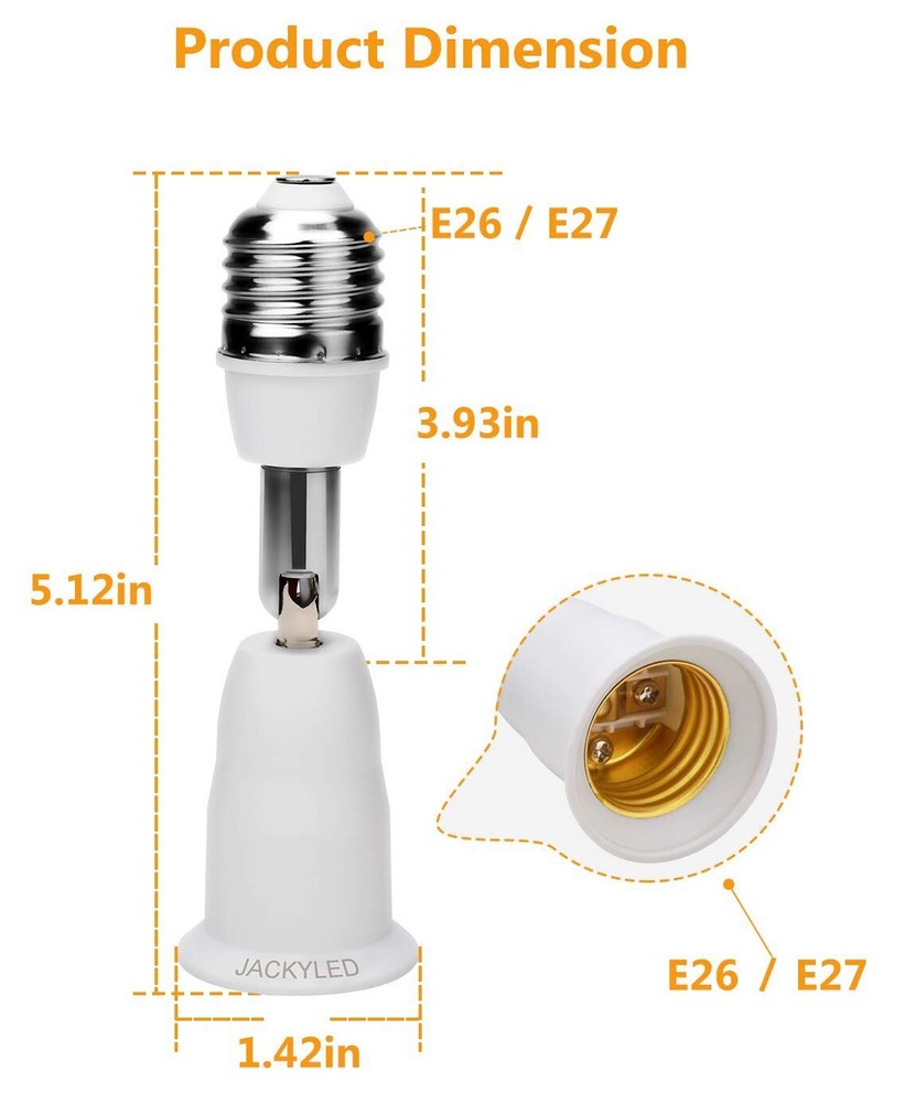 4 Pack E26/E27 Light Socket Extender 4.5 Inch Extension Adjustable Vertical 90°