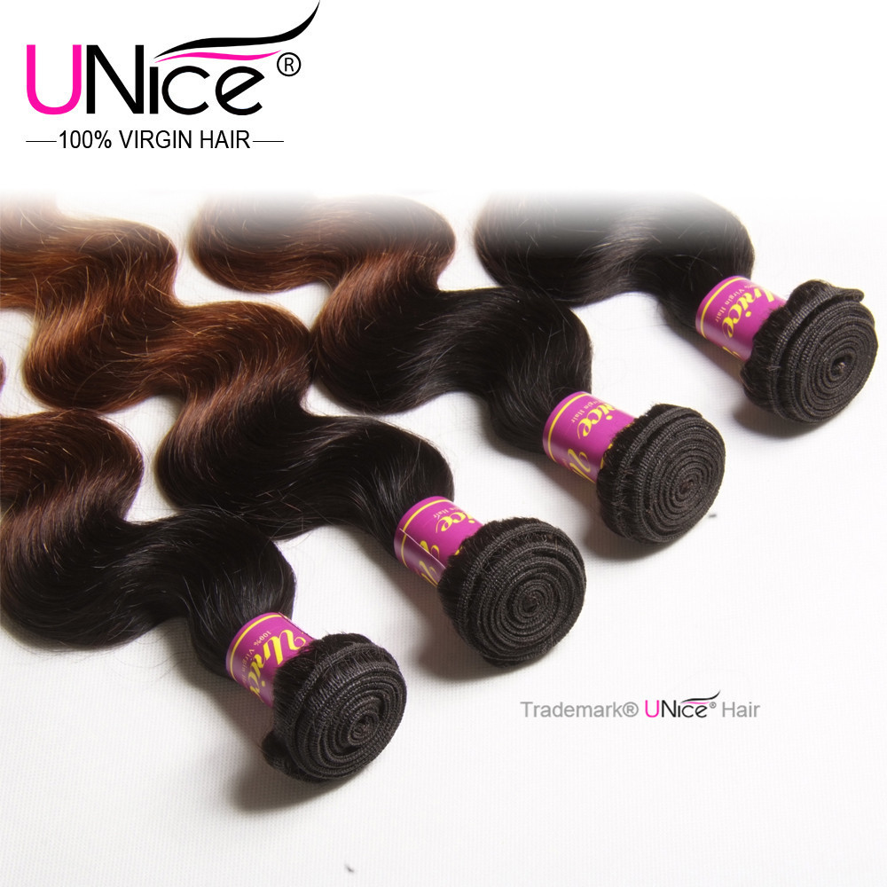 UNice 8A Brazilian Ombre Body Wave Human Hair Bundles Weaves 16"-26" US T1B/4/27
