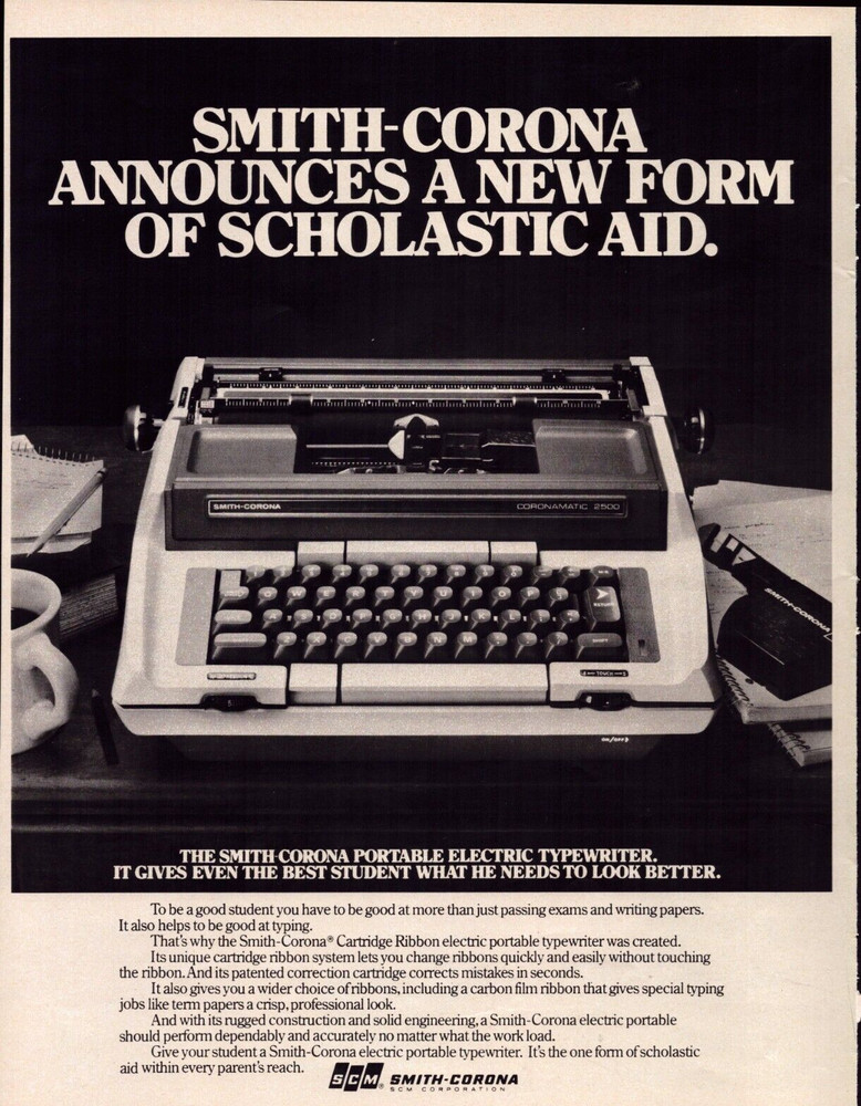1979 Smith Corona Typewriters Print Ad Coronamatic 2500 Student Scholastic Aid
