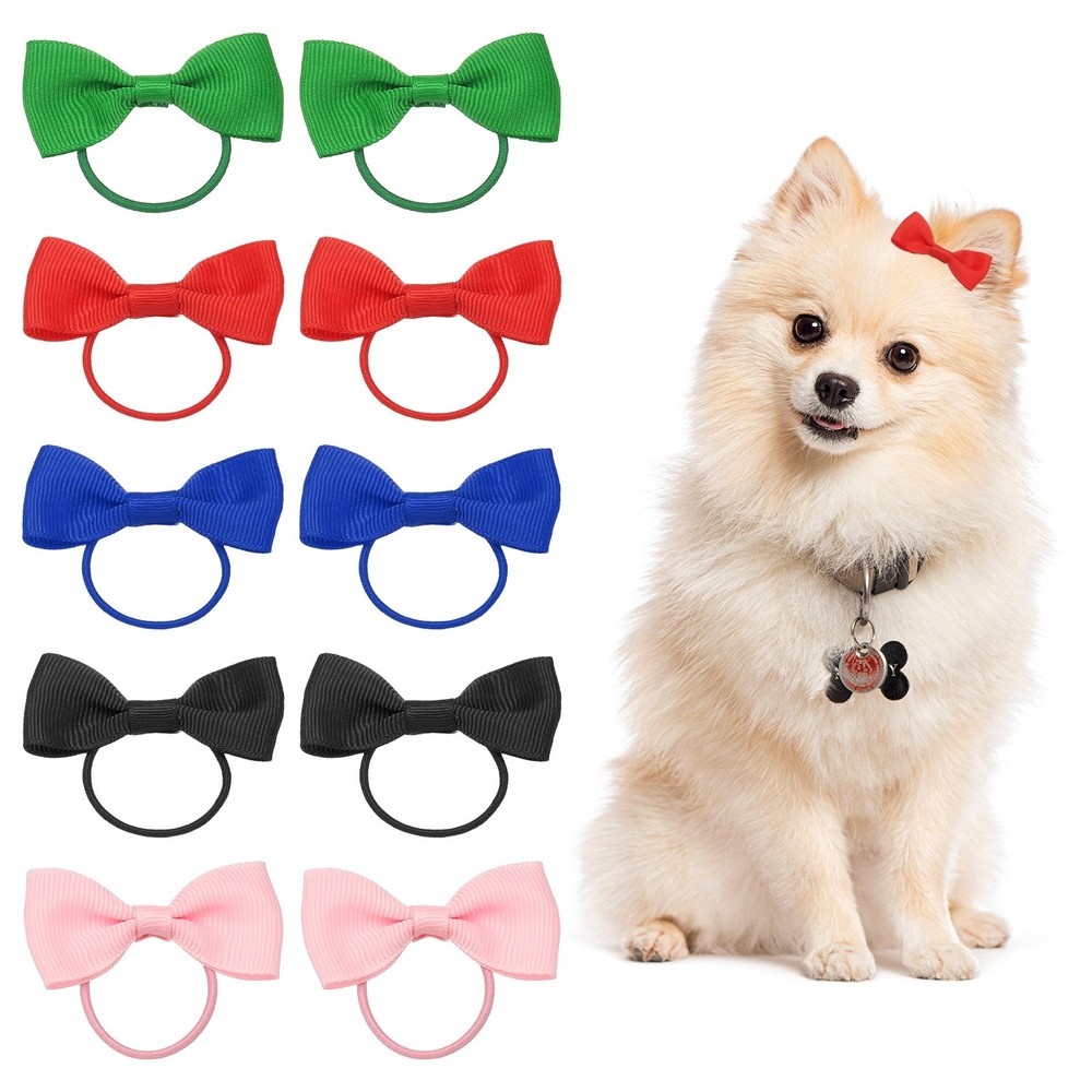 2" Cute Dog Hair Bows with Rubber Bands, (Multicolor, 10 Pcs)