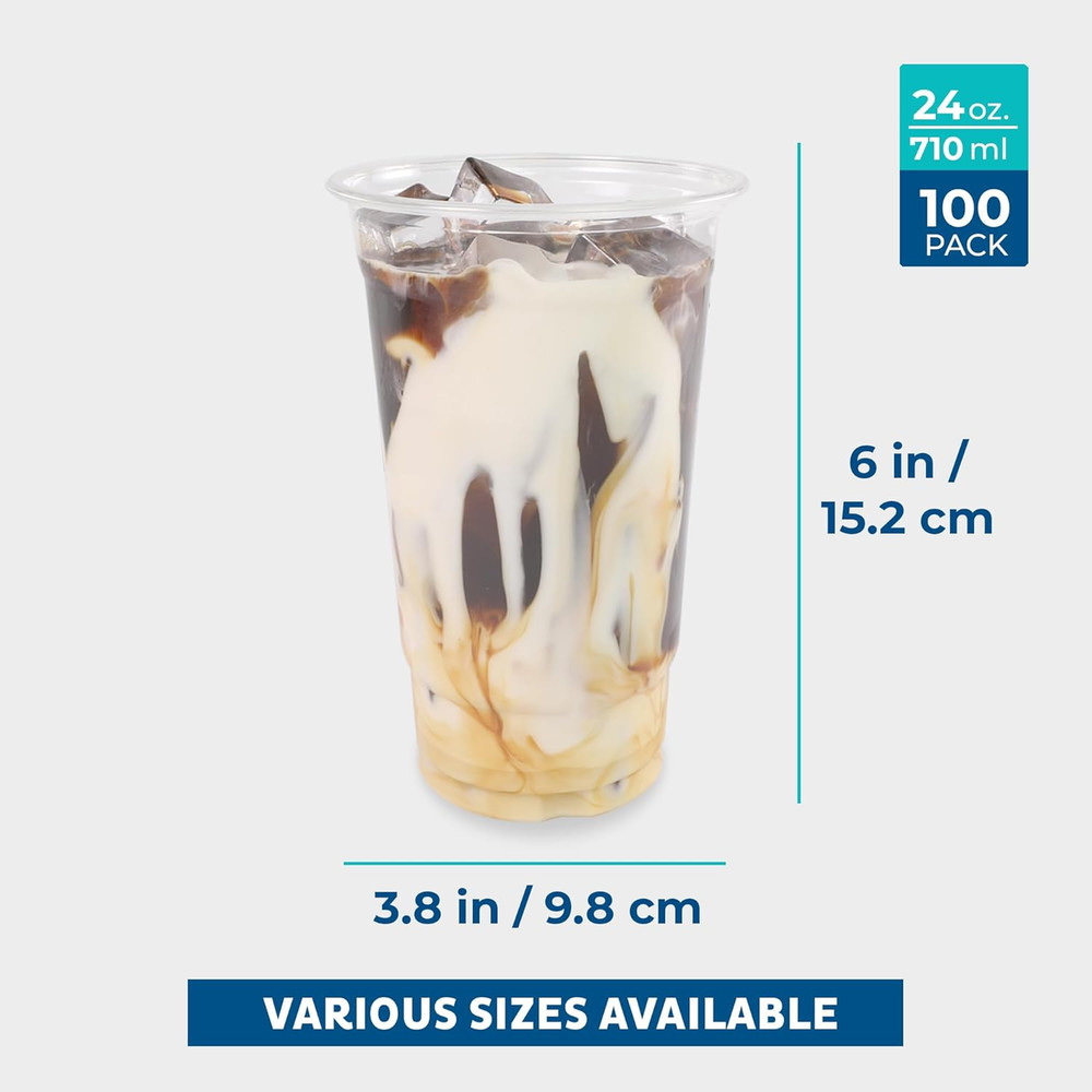 Freshware Clear Plastic Cups [100 Pack - 24 oz] Disposable Cups for Iced Coffee,